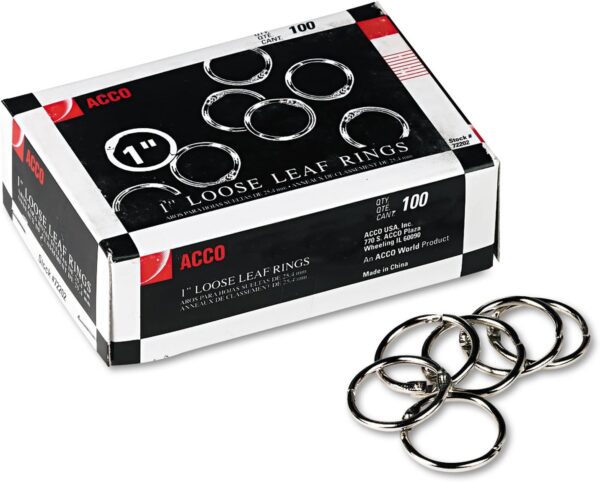 Acco Metal Book Rings 1"  100/Box