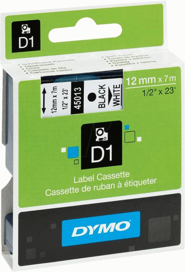Dymo Label Tape 1/2" Blk/White