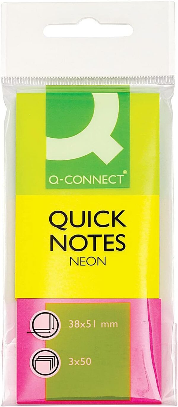 Q Connect Stick Note Neon 1.5x2 3/Pk