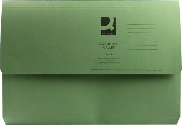 Q Connect Document Wallet F/Cap Green