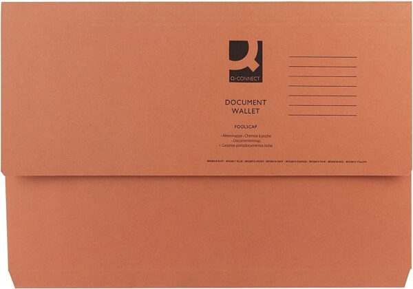 Q Connect Document Wallet F/Cap Orange