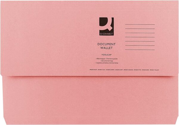 Q Connect Document Wallet F/Cap Pink