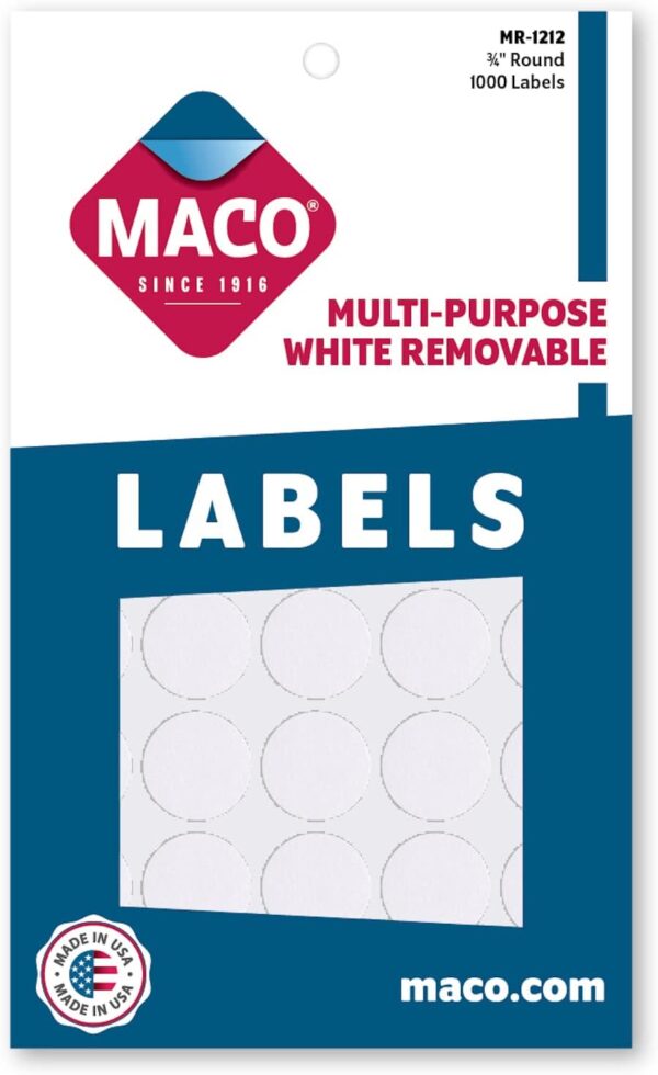 Maco Color Coding Round Labels 3/4 Whit Pk/1000