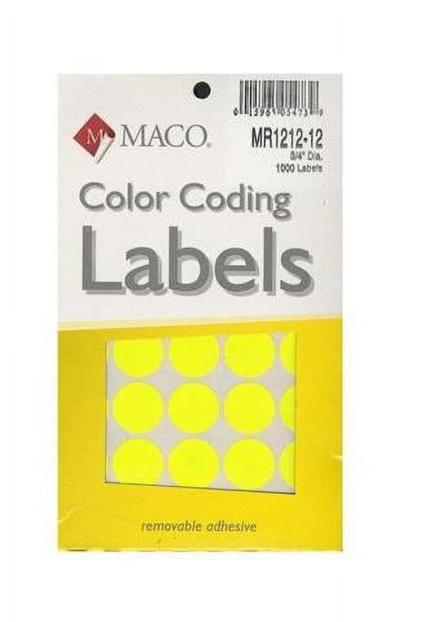 Maco Color Coding Round Labels 3/4 Y/Glo Pk/1000