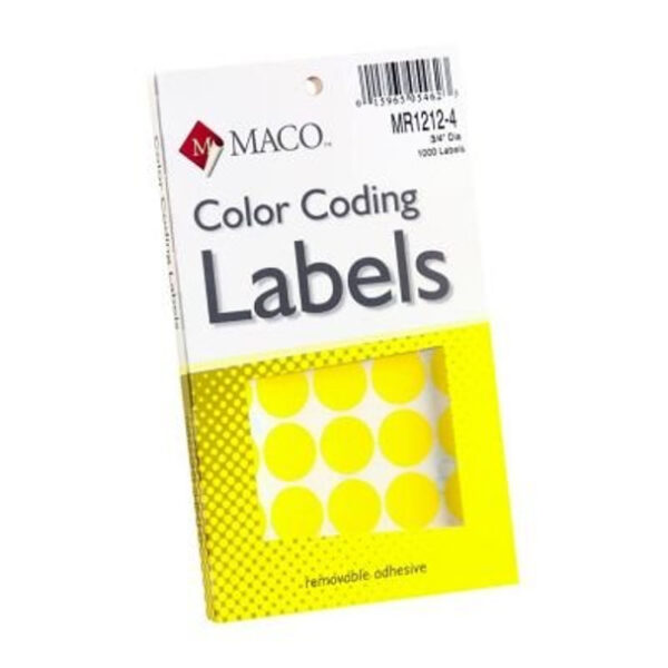 Maco Color Coding Round Labels 3/4 Yel Pk/1000