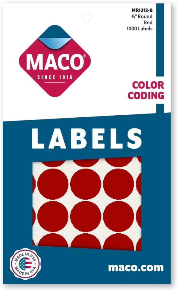 Maco Color Coding Round Labels 3/4 Red Pk/1000