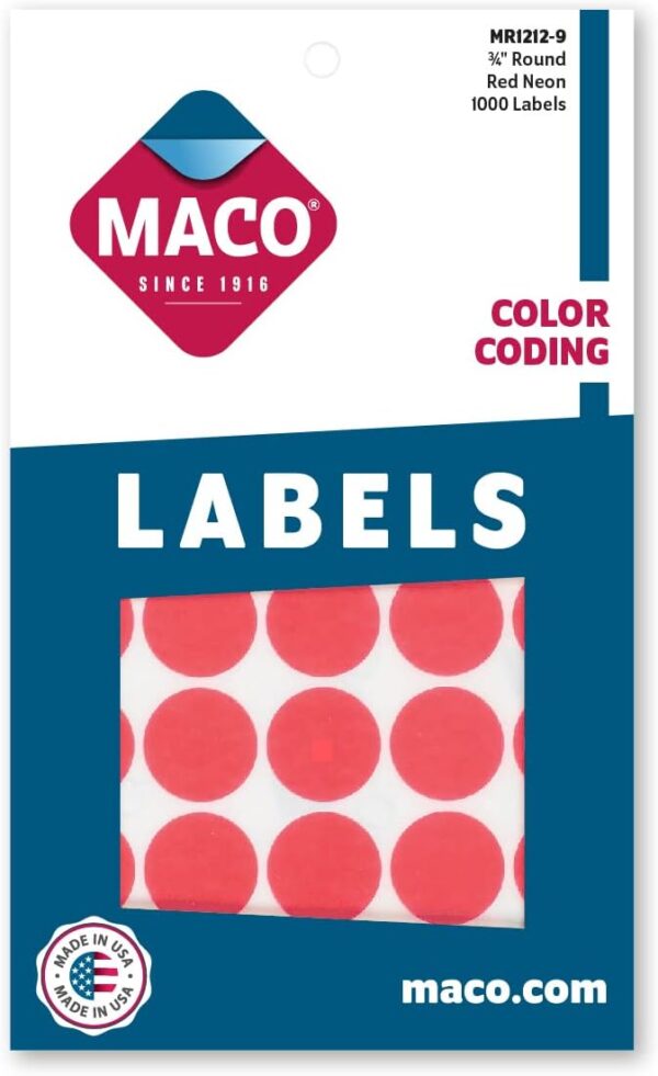 Maco Color Coding Round Labels 3/4 R/Glo Pk/1000