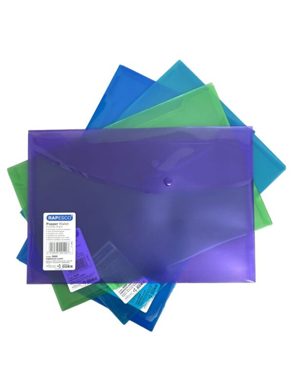 Rapesco Popper Wallet  Foolscap Solid Assorted Col