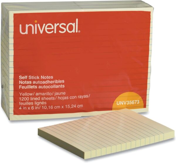 Unv Stick Note Ruled 4 x 6 Yellow