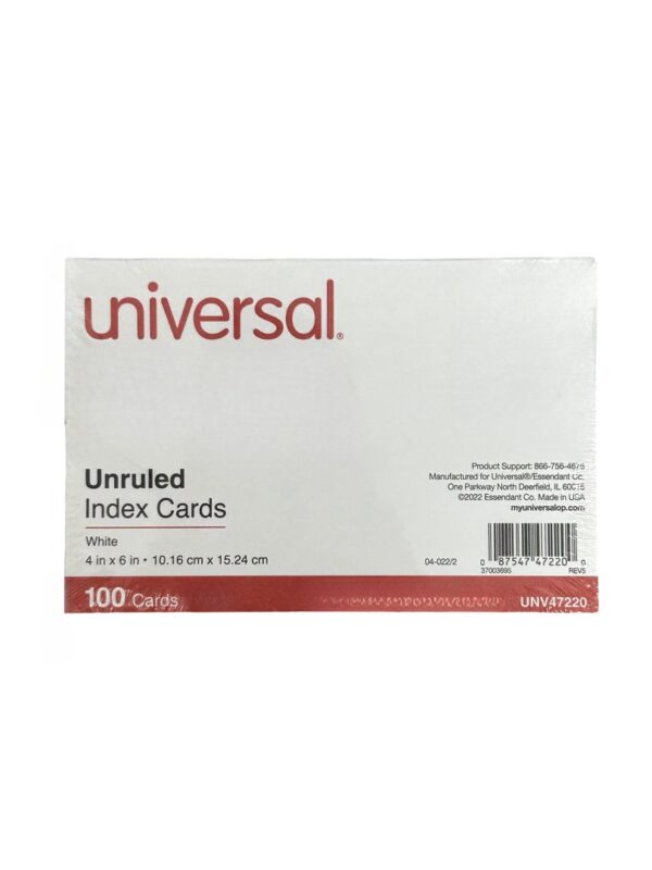 Unv Index Cards White 4 x 6 Plain